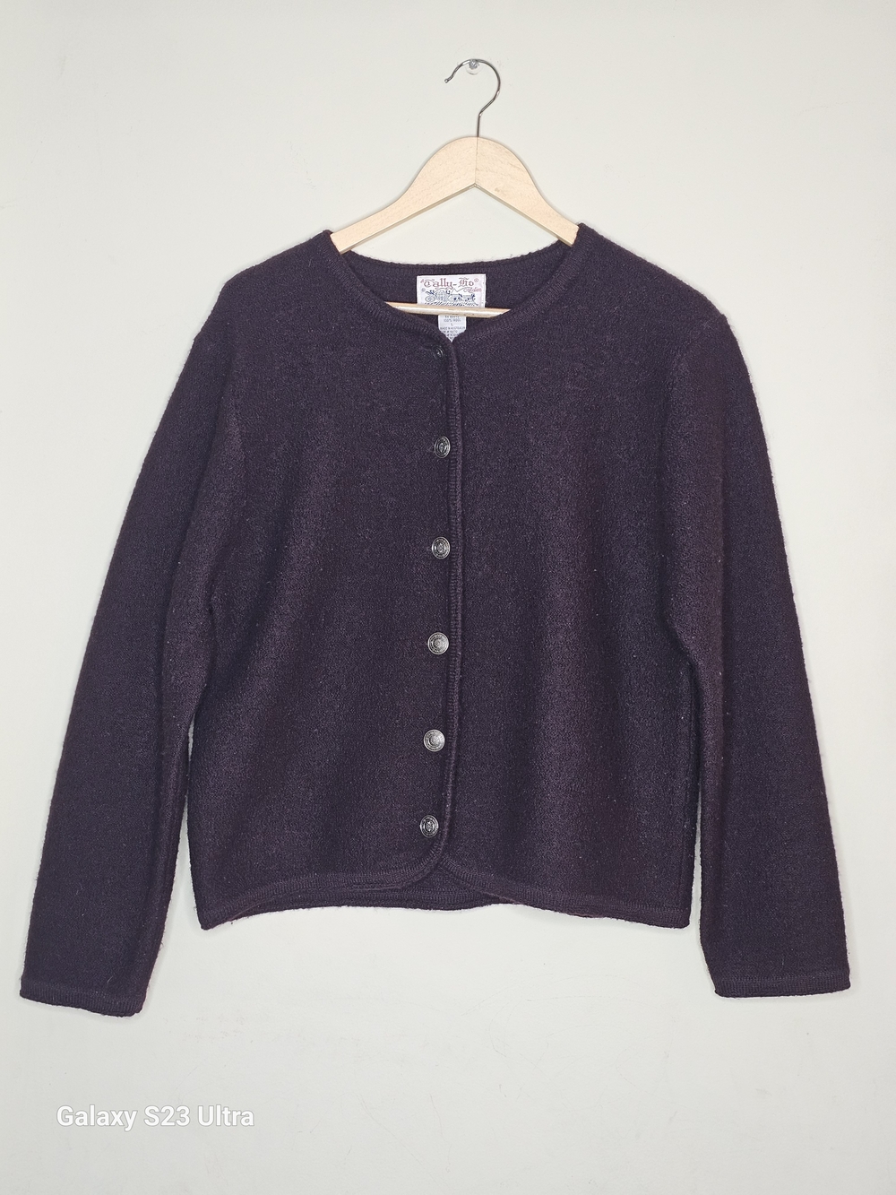 Tally Ho Button-Front Crewneck Cardigan 100% Wool